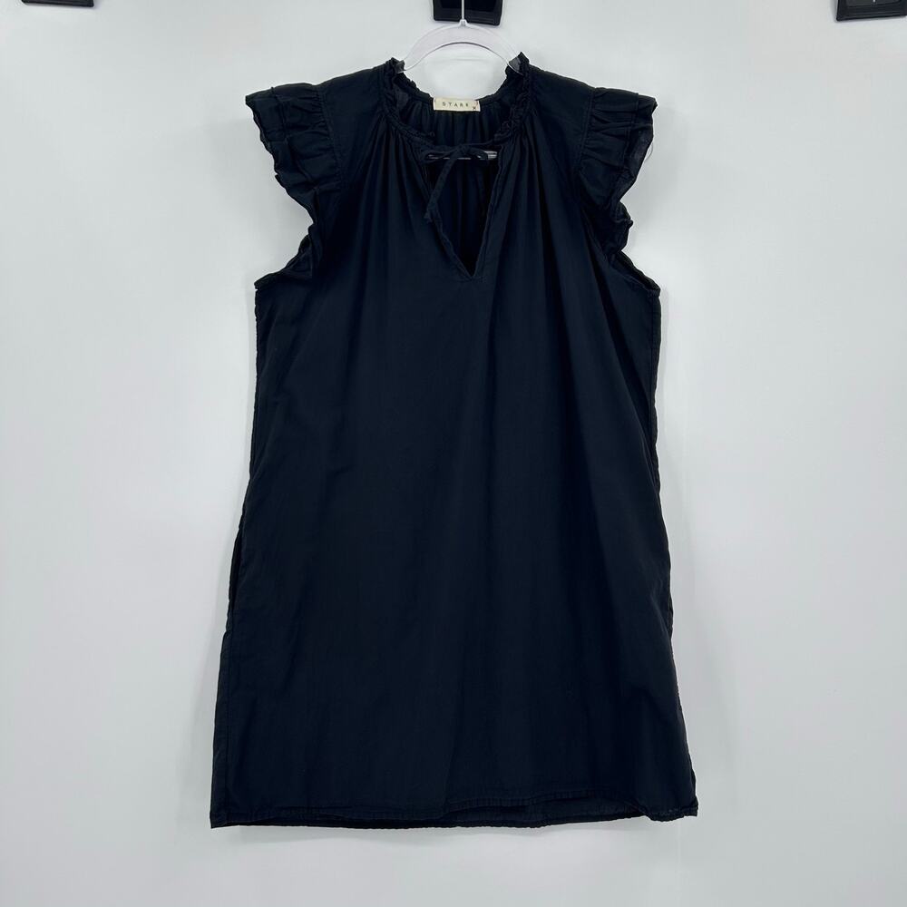 Stark X Dreamy Ruffle Dress XS Black Cotton Mini Shift Flutter Sleeve Peasant - Picture 3 of 12